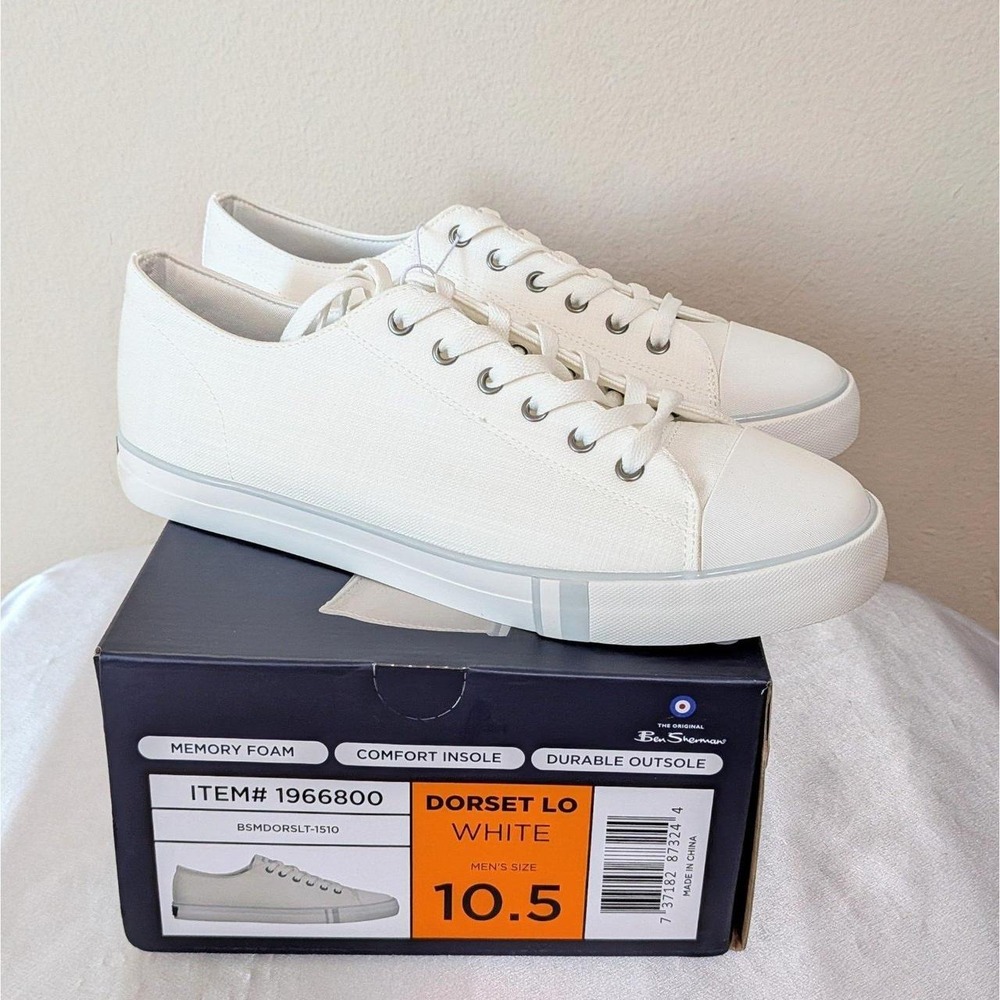 New Ben Sherman Dorset Lo Men's White Canvas Low Top Memory Foam Shoes 10.5